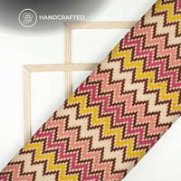 Light Pink And Yellow Chevron Kalamkari Cotton Fabric