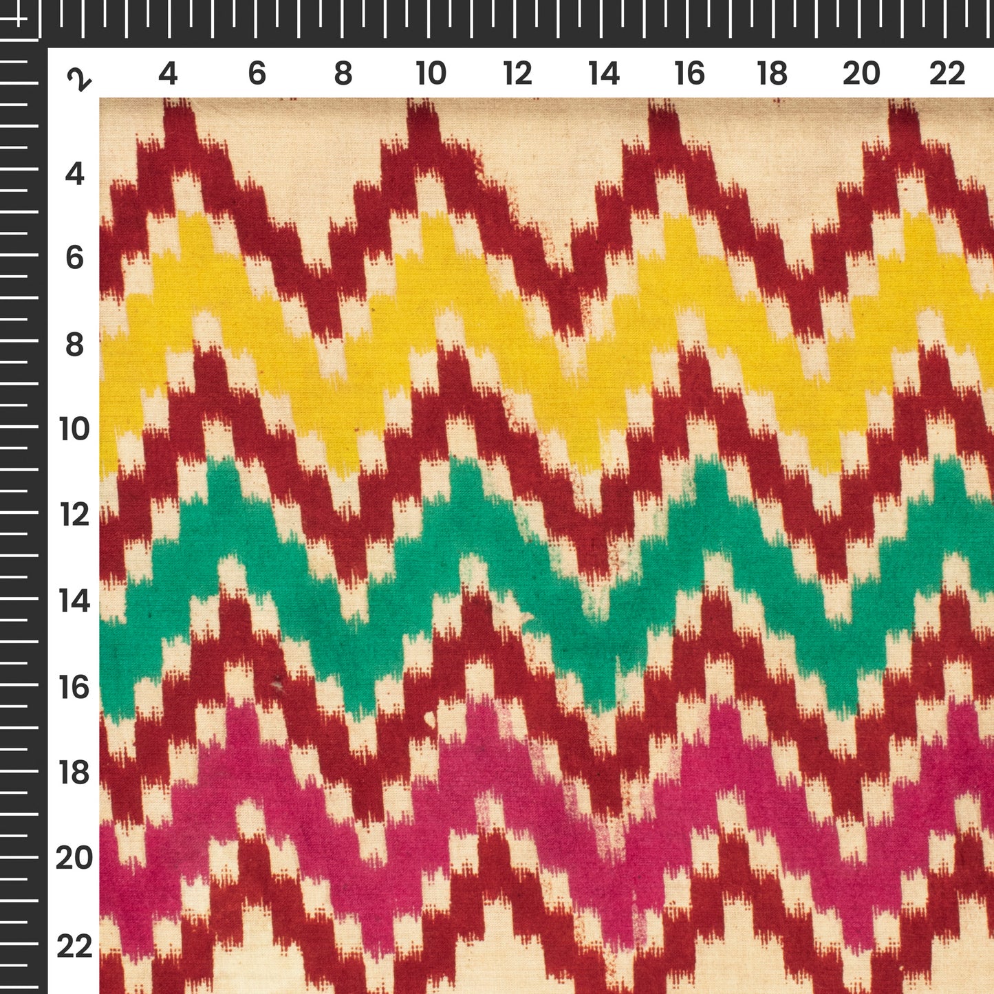 Purple And Yellow Chevron Kalamkari Cotton Fabric