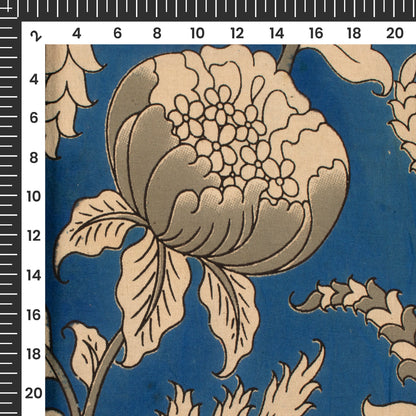 Blue And Beige Floral Kalamkari Cotton Fabric