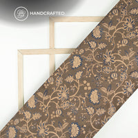 Grey And Blue Floral Kalamkari Cotton Fabric