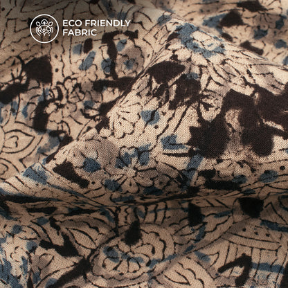 Gray And Blue Floral Pattern Kalamkari Cotton Fabric
