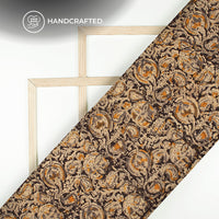 Black And Yellow Traditional Pattern Kalamkari Cotton Fabric