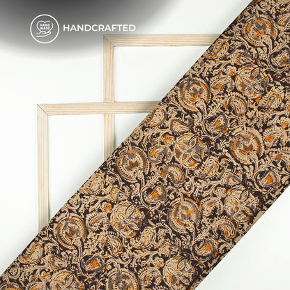 Black And Yellow Traditional Pattern Kalamkari Cotton Fabric