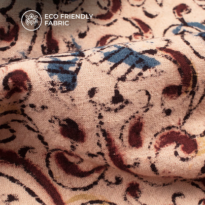 Dusty Rose And Brown Floral Pattern Kalamkari Cotton Fabric