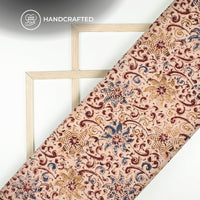 Dusty Rose And Brown Floral Pattern Kalamkari Cotton Fabric