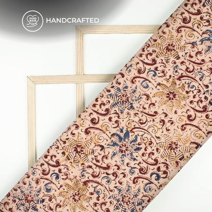 Dusty Rose And Brown Floral Pattern Kalamkari Cotton Fabric