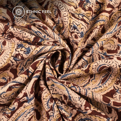 Sangria Brown Paisley Pattern Kalamkari Cotton Fabric