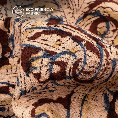 Sangria Brown Paisley Pattern Kalamkari Cotton Fabric