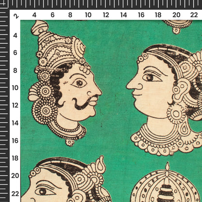 Green Quirky Pattern Kalamkari Cotton Fabric