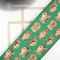 Green Quirky Pattern Kalamkari Cotton Fabric