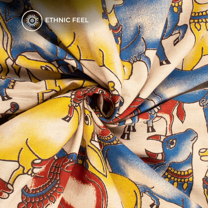 Multi-Color Quirky Pattern Kalamkari Cotton Fabric