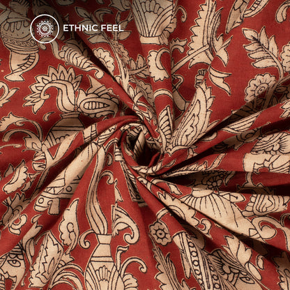 Sangria Brown Traditional Pattern Kalamkari Cotton Fabric