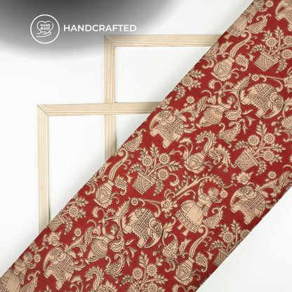 Sangria Brown Traditional Pattern Kalamkari Cotton Fabric