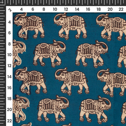 Teal Blue Quirky Pattern Kalamkari Cotton Fabric