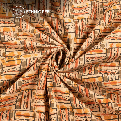 Yellow And Red Traditional Pattern Kalamkari Cotton Fabric