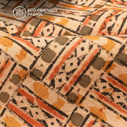 Yellow And Red Traditional Pattern Kalamkari Cotton Fabric