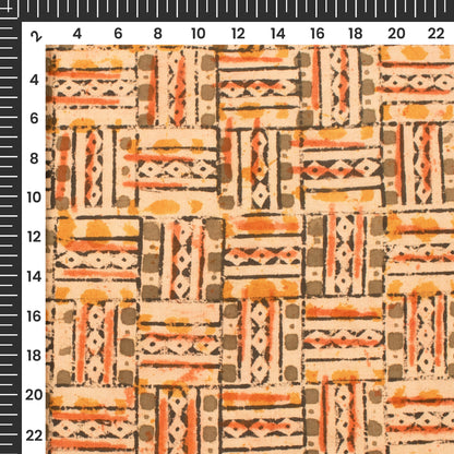 Yellow And Red Traditional Pattern Kalamkari Cotton Fabric