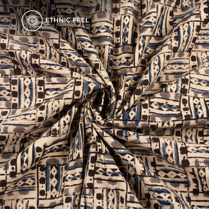 Gray And Blue Traditional Pattern Kalamkari Cotton Fabric