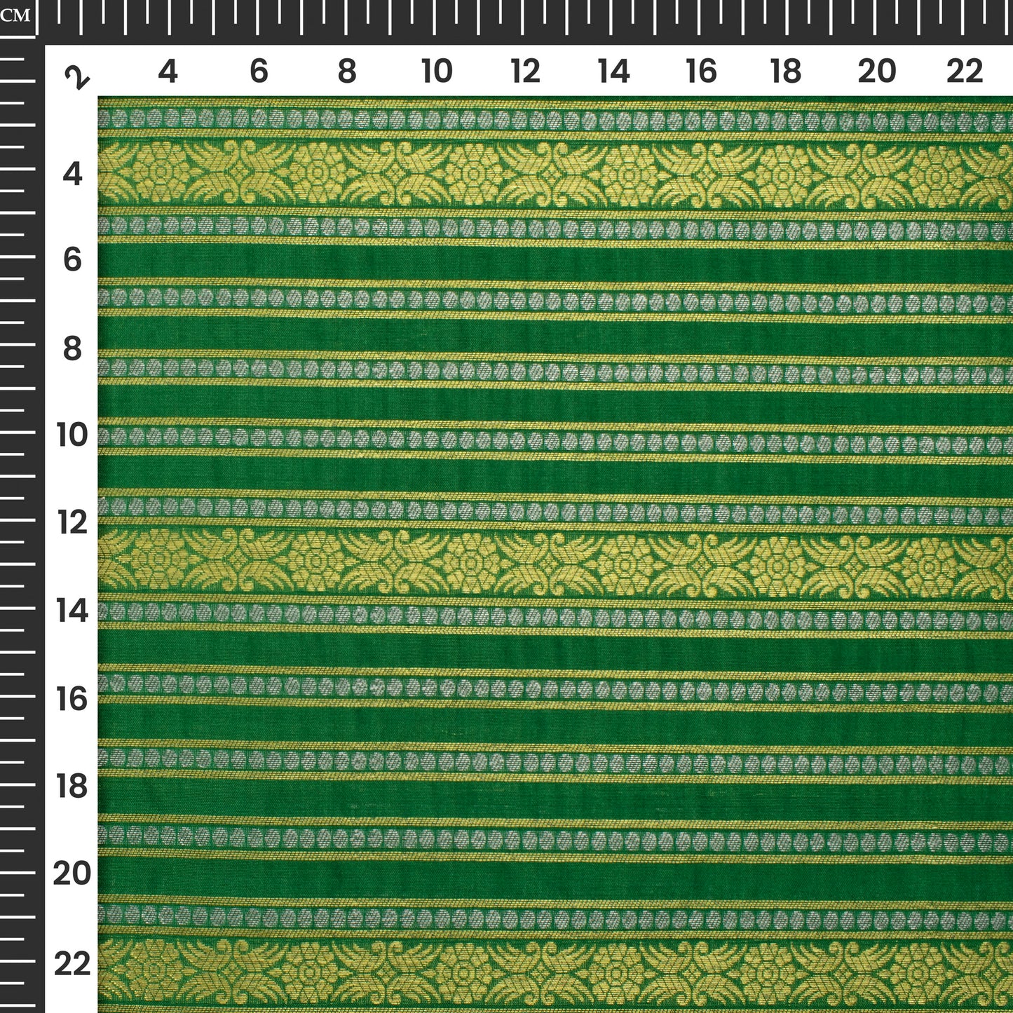 Forest Green And Golden Stripes Pattern Pure Katan Banarasi Silk Fabric