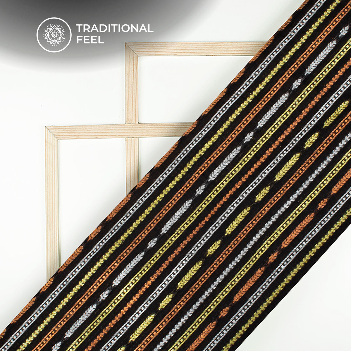 Black And Golden Stripes Pattern Pure Katan Banarasi Silk Fabric