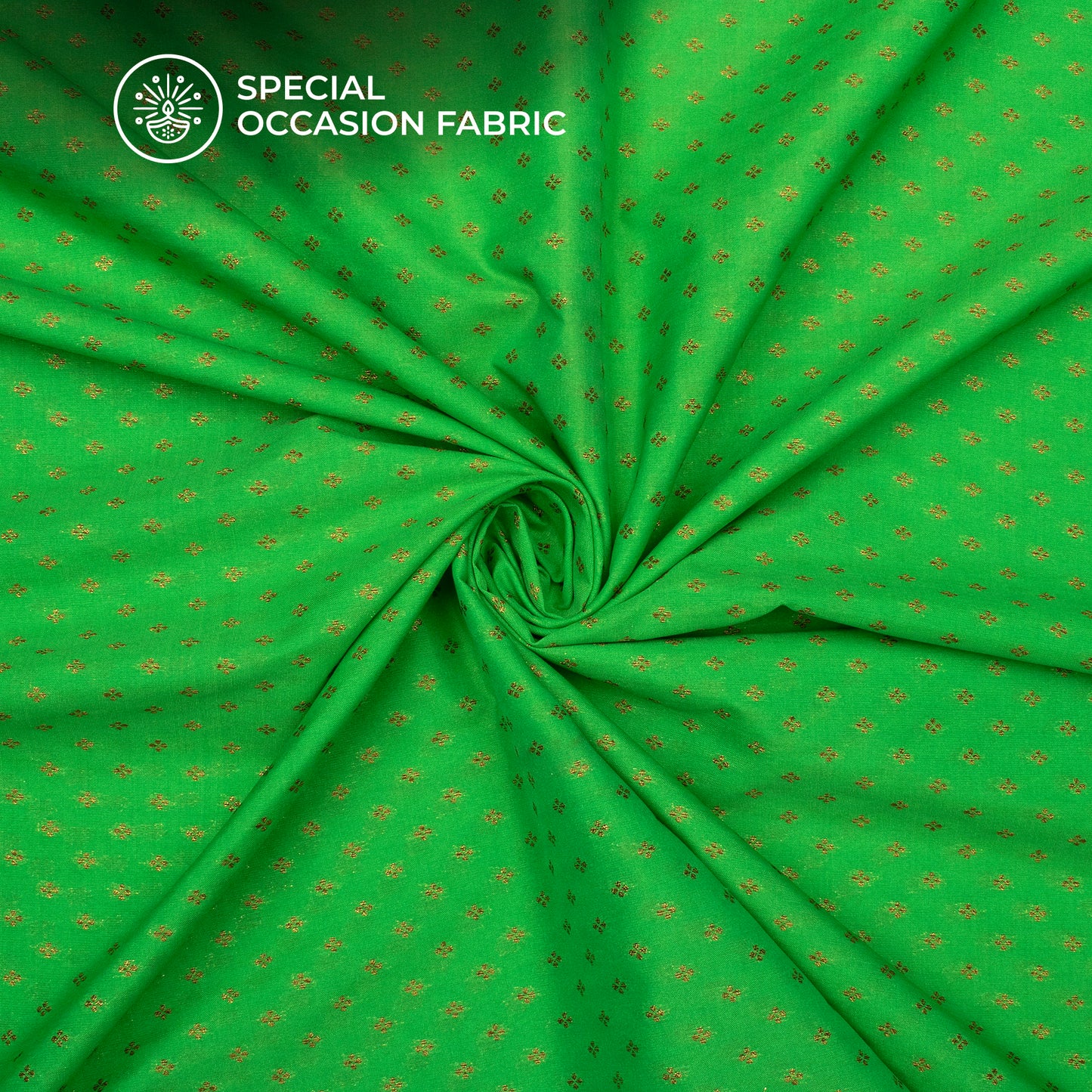 Kelly Green And Golden Booti Pattern Pure Katan Banarasi Silk Fabric ...