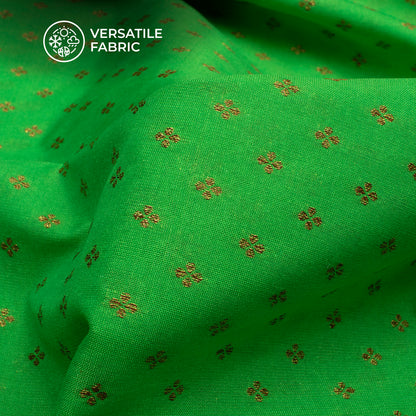Kelly Green And Golden Booti Pattern Pure Katan Banarasi Silk Fabric