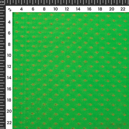 Kelly Green And Golden Booti Pattern Pure Katan Banarasi Silk Fabric