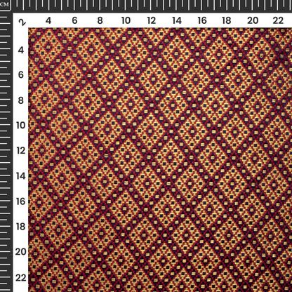 Navy Blue And Red Geometric Pattern Pure Katan Banarasi Silk Fabric