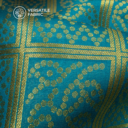 Sky Blue And Golden Bandhani Pattern Pure Katan Banarasi Silk Fabric