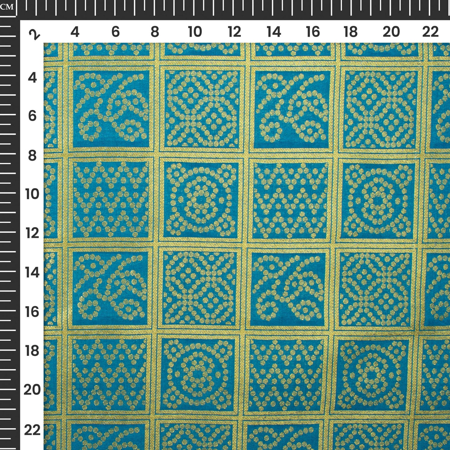 Sky Blue And Golden Bandhani Pattern Pure Katan Banarasi Silk Fabric