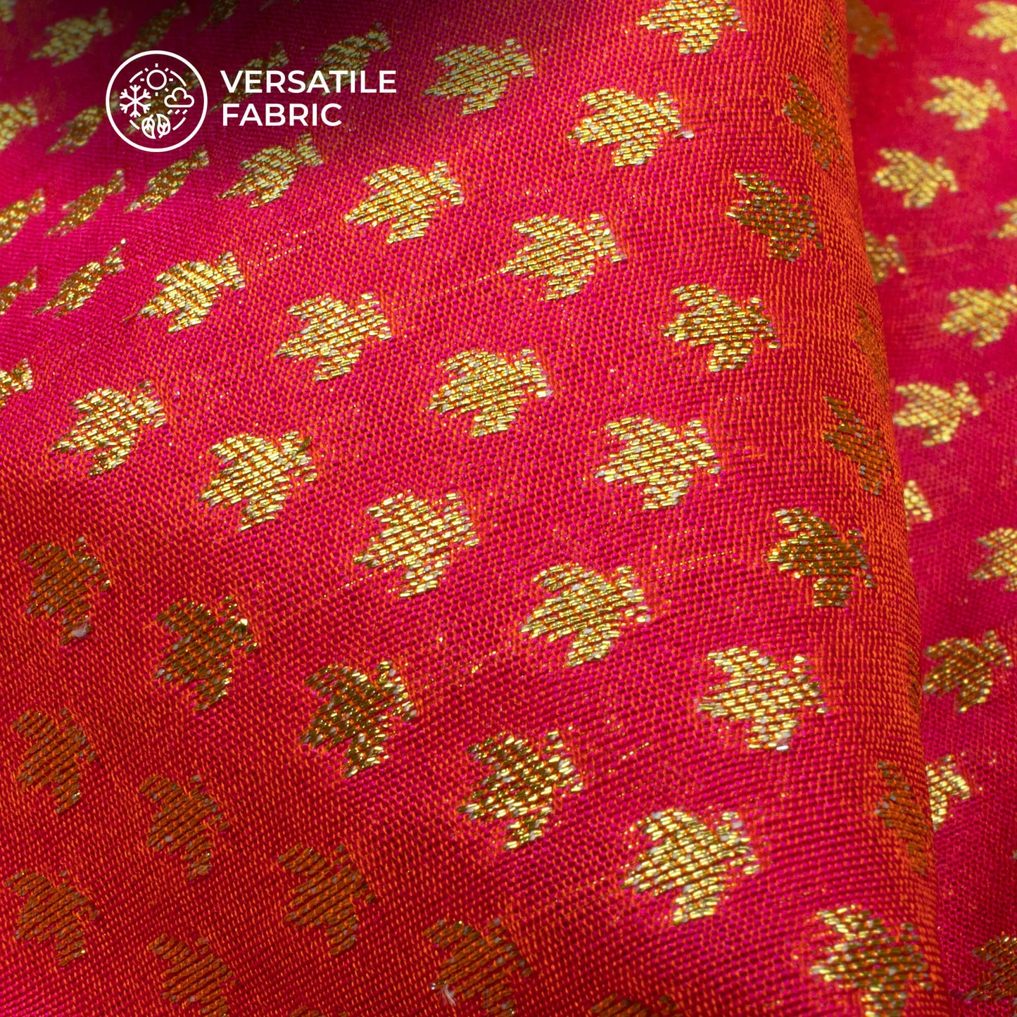 Pink And Golden Booti Pattern Pure Banarasi Fabric