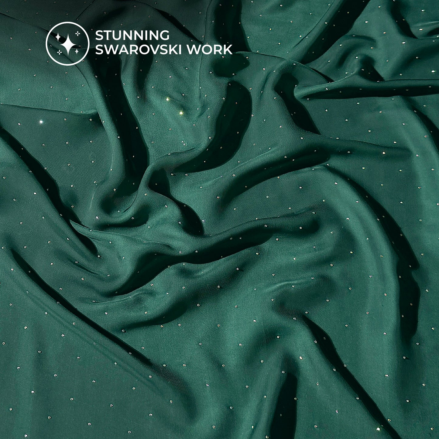 Plain Castleton Green Svarovski Work Imported Satin Fabric