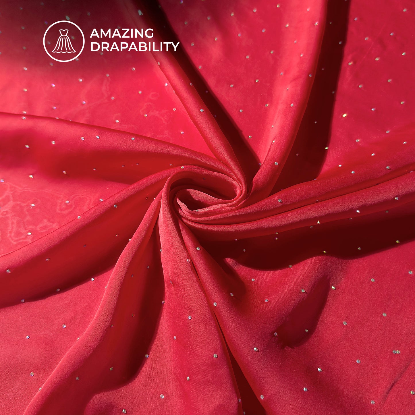 Plain Vermilion Red Swarovski Work Imported Satin Fabric