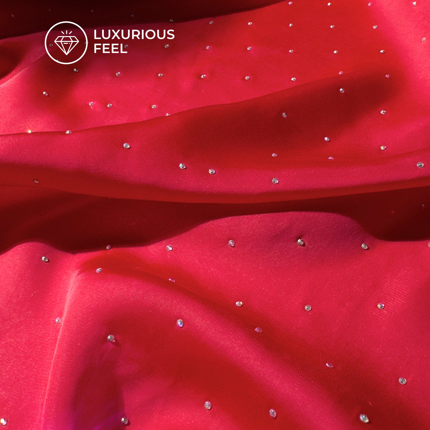 Plain Vermilion Red Svarovski Work Imported Satin Fabric