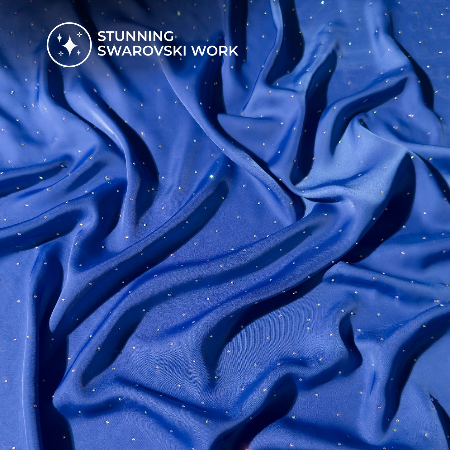 Plain Royal Blue Swarovski Work Imported Satin Fabric