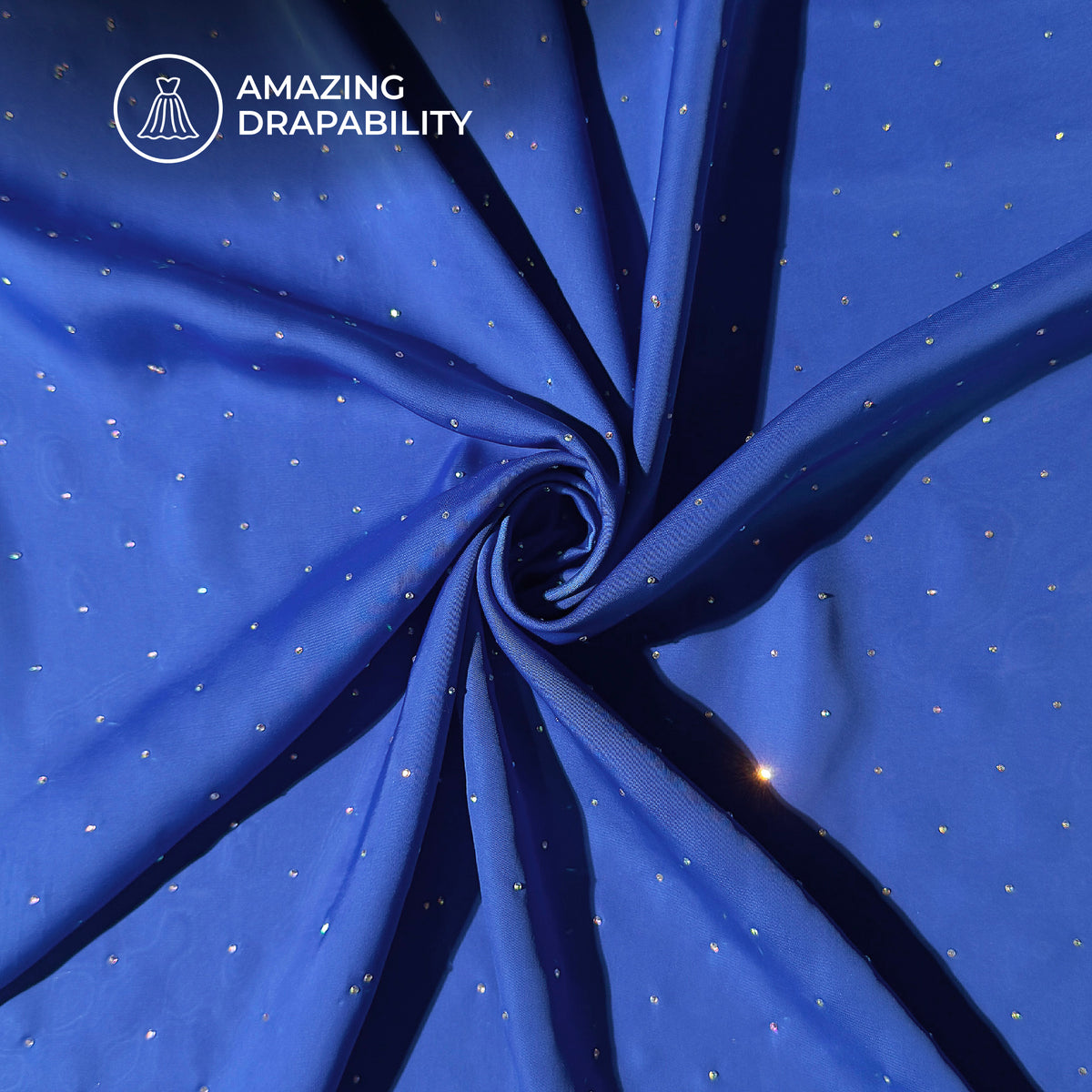 Plain Royal Blue Svarovski Work Imported Satin Fabric