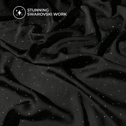Plain Black Svarovski Work Imported Satin Fabric