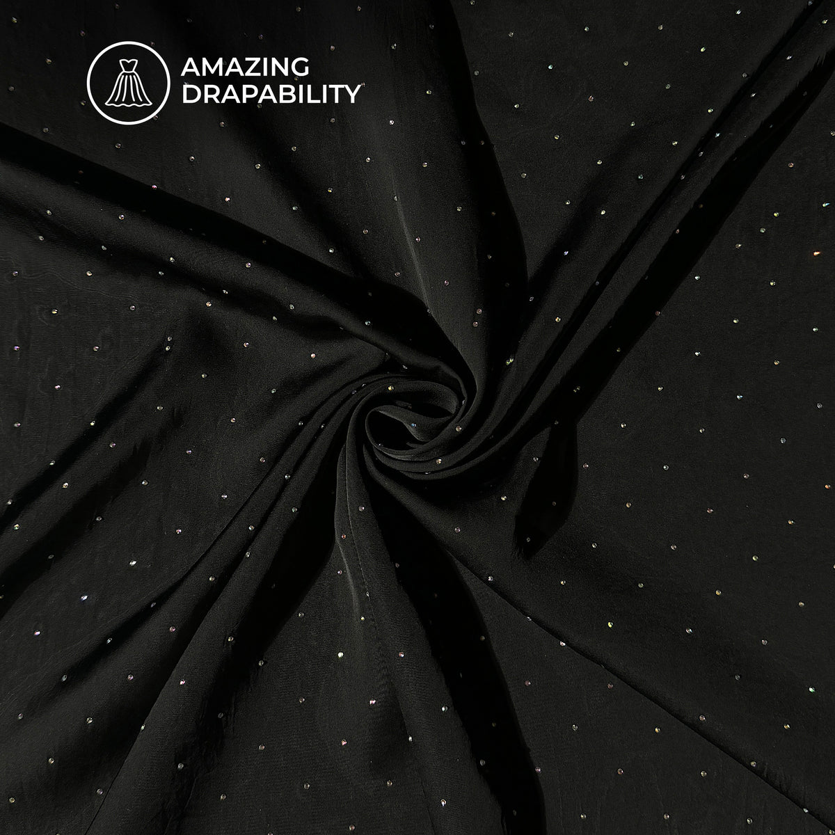 Plain Black Swarovski Work Imported Satin Fabric