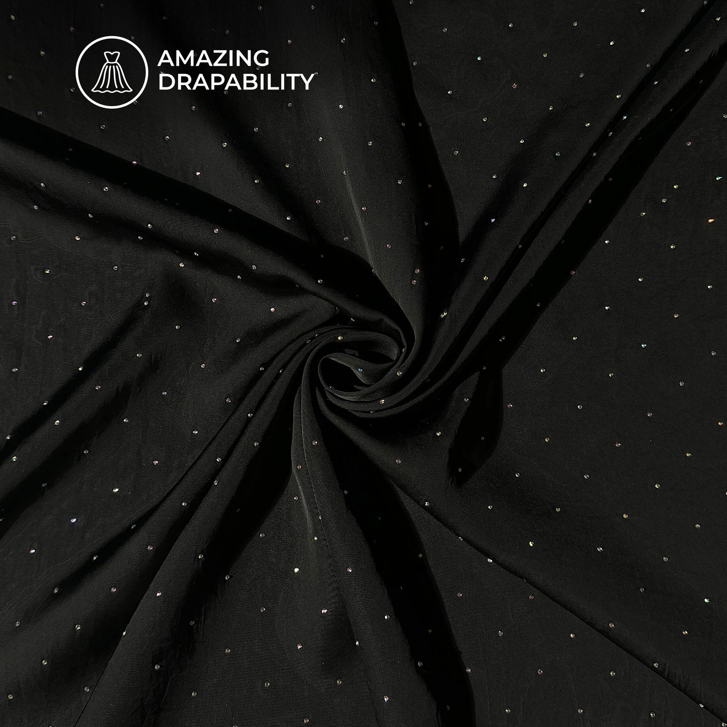 Plain Black Swarovski Work Imported Satin Fabric