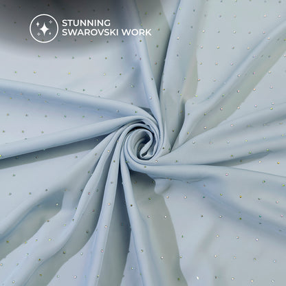 Plain Light Blue Svarovski Work Imported Satin Fabric