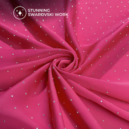 Plain Punch Pink Svarovski Work Imported Satin Fabric
