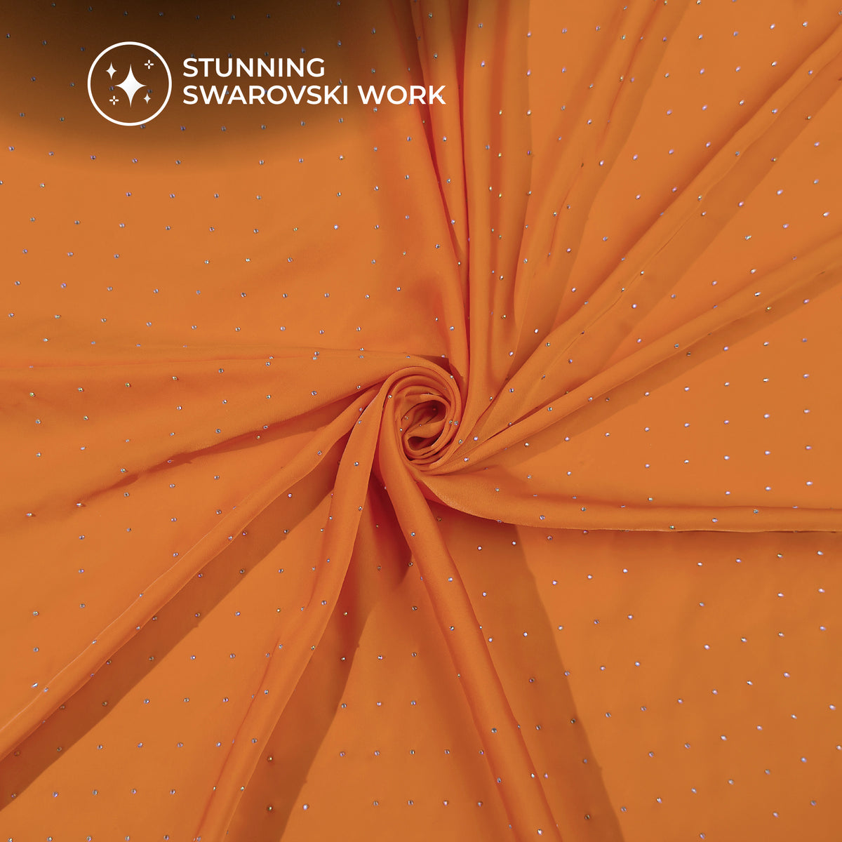 Plain Orange Svarovski Work Imported Satin Fabric