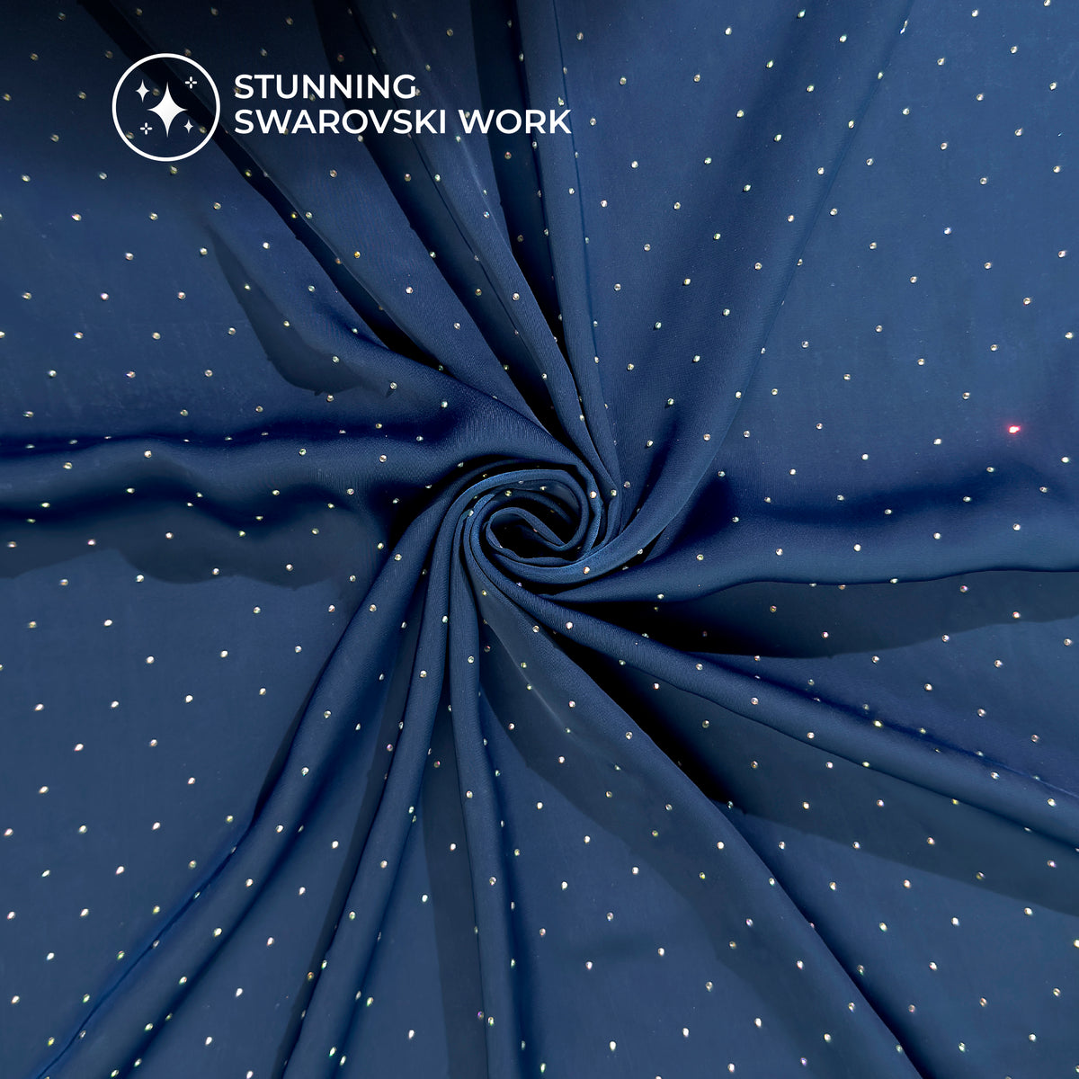 Plain Navy Blue Swarovski Work Imported Satin Fabric