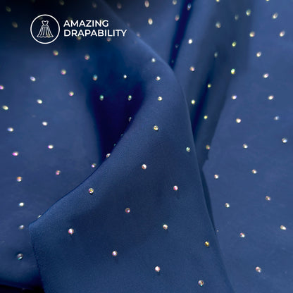 Plain Navy Blue Svarovski Work Imported Satin Fabric