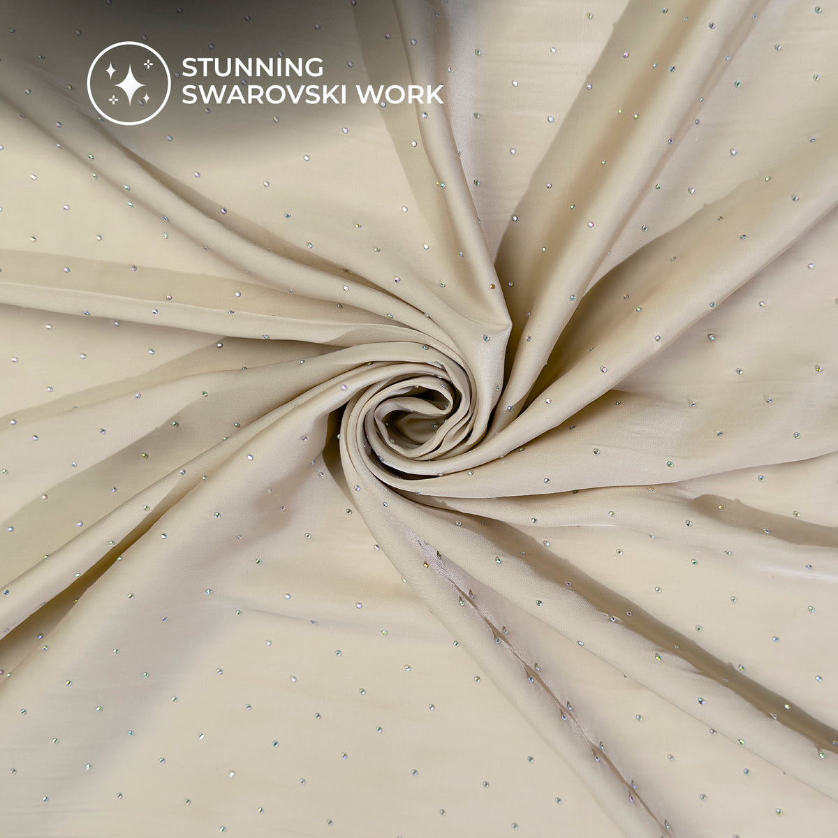 Plain Sand Beige Svarovski Work Imported Satin Fabric