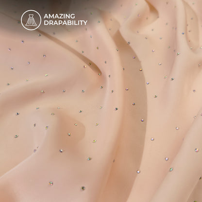 Plain Light Peach Svarovski Work Imported Satin Fabric