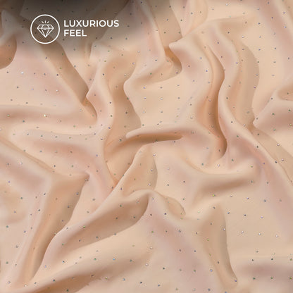 Plain Light Peach Svarovski Work Imported Satin Fabric