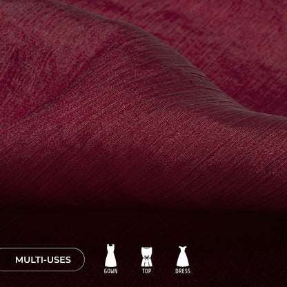 Luxurious Berry Red Crushed Metallic Soft Tissue Slub Fabric
