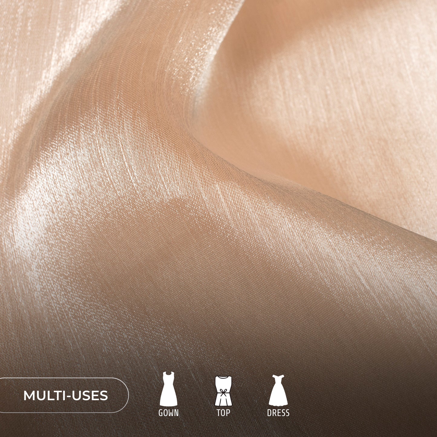 Luxurious Peach Crushed Metallic Soft Tissue Slub Fabric