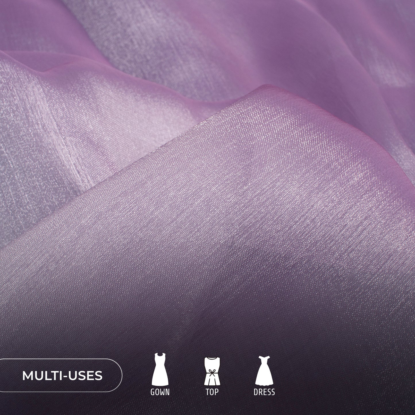 Luxurious Lilac Purple Crushed Metallic Soft Tissue Slub Fabric